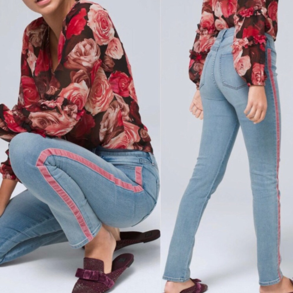 WHBM High-Rise Everyday Soft Denim Slim Ankle Jeans With Piping Detail
